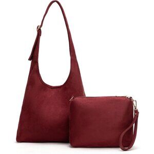 Women Suede Burgundy Imported Vegan Leather Soft Foldable Shoulder Slouchy Bag
